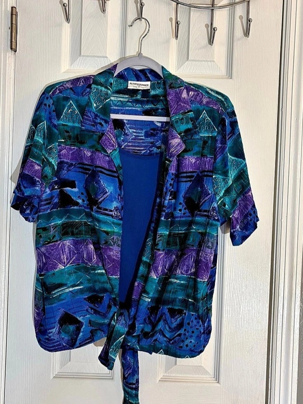 Vintage Alfred Dunner Geometric Button Down Shirt in Blue & Purple Size 14